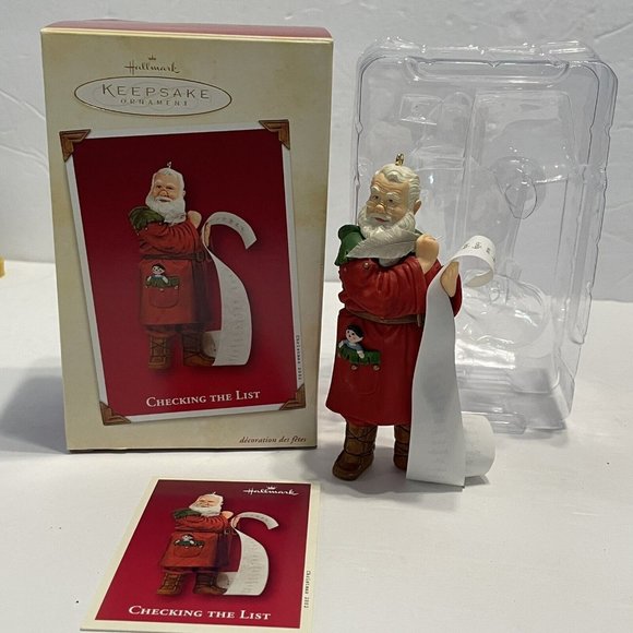 Vintage 2002 Hallmark Keepsake checking THE  LIST Christmas Ornament Santa Claus - Picture 1 of 13